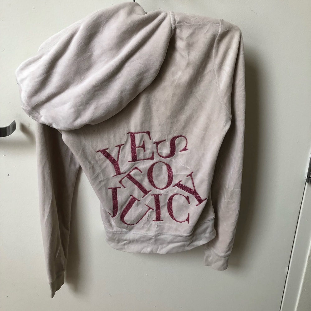 Juicy Couture jacket zip up, pink glitter writing